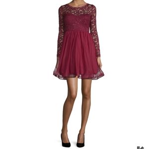 My Michelle Juniors Long Sleeve Merlot Dress